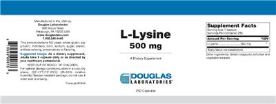 Photo of the Douglas Laboratories L-Lysine 500 mg label