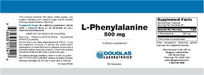 Photo of the Douglas Laboratories L-Phenylalanine 500 mg label
