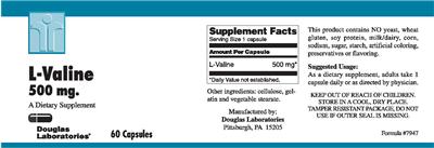 Photo of the Douglas Laboratories L-Valine 500 mg label