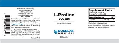 Photo of the Douglas Laboratories L-Proline 500 mg label