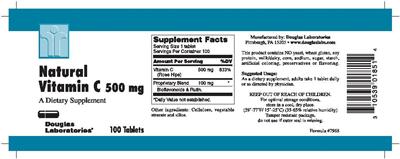 Photo of the Douglas Laboratories Natural Vitamin C 500 mg label