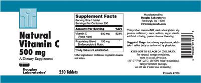 Photo of the Douglas Laboratories Natural Vitamin C 500 mg label
