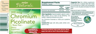 Photo of the Meijer Naturals Chromium Picolinate 200 mcg label