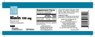 Photo of the Douglas Laboratories Niacin 100 mg Nicotinic Acid label