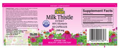 Photo of the Natural Factors Milk Thistle Extract 80% Silymarin label