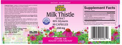 Photo of the Natural Factors Milk Thistle Extract 80% Silymarin label