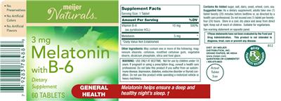 Photo of the Meijer Naturals Melatonin 3 mg with B-6 label