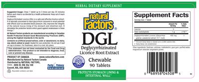 Photo of the Natural Factors DGL Deglycyrrhizinated Licorice Root Extract label