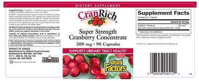 Photo of the Natural Factors CranRich Super Strength Cranberry Concentrate label