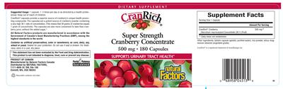 Photo of the Natural Factors CranRich Super Strength Cranberry Concentrate 500 mg label