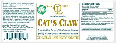 Photo of the OL Olympian Labs Cat's Claw label