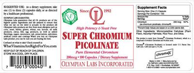 Photo of the OL Olympian Labs Super Chromium Picolinate label