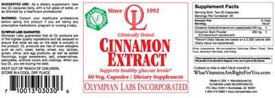 Photo of the OL Olympian Labs Cinnamon Extract label