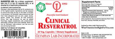 Photo of the OL Olympian Labs Clinical Resveratrol label
