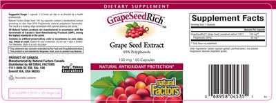 Photo of the Natural Factors GrapeSeedRich Grape Seed Extract 95% Polyphenols 100 mg label