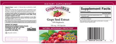 Photo of the Natural Factors GrapeSeedRich Grape Seed Extract label