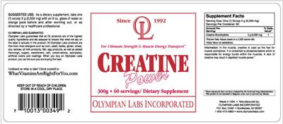 Photo of the OL Olympian Labs Creatine Power label
