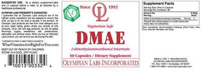 Photo of the OL Olympian Labs DMAE 2-Dimethylaminoethanol Bitartrate label