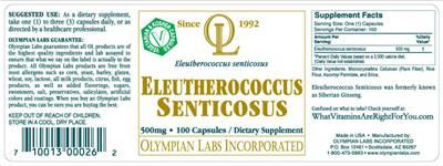 Photo of the OL Olympian Labs Eleutherococcus Senticosus label