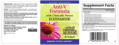 Photo of the Natural Factors Anti-V Formula with Clinically Proven Echinamide label