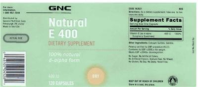 Photo of the GNC Natural E 400 label
