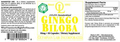 Photo of the OL Olympian Labs 24%/6% Standardized Ginkgo Biloba label