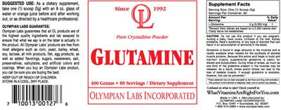 Photo of the OL Olympian Labs Glutamine label