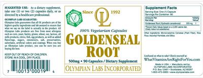 Photo of the OL Olympian Labs Goldenseal Root label
