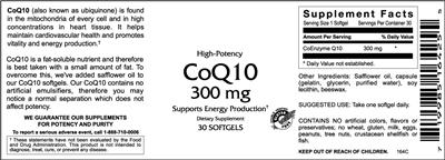 Photo of the VitaCeutical Labs High-Potency CoQ10 300 mg label