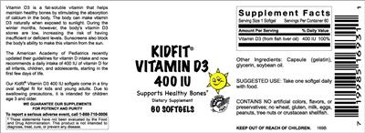 Photo of the VitaCeutical Labs Kidfit Vitamin D3 400 IU label