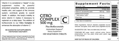 Photo of the VitaCeutical Labs Citro Complex C 500 mg label