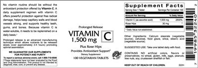Photo of the VitaCeutical Labs Vitamin C 1,500 mg label