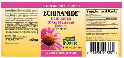 Photo of the Natural Factors Echinamide Echinacea & Goldenseal Extract Tincture label