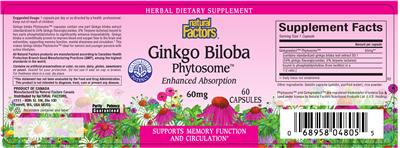 Photo of the Natural Factors Ginkgo Biloba Phytosome label
