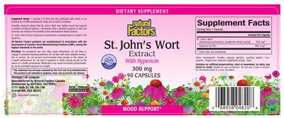 Photo of the Natural Factors St. John's Wort Extract With Hypericin 300 mg label