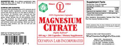 Photo of the OL Olympian Labs Magnesium Citrate label