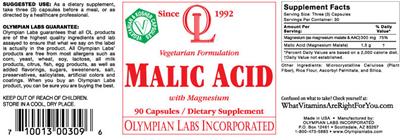 Photo of the OL Olympian Labs Malic Acid with Magnesium label