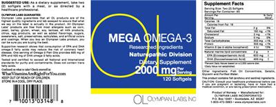 Photo of the OL Olympian Labs Mega Omega-3 2000 mg label