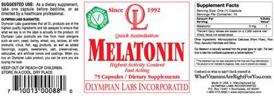 Photo of the OL Olympian Labs Melatonin label
