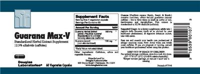 Photo of the Douglas Laboratories Guarana Max-V label