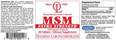Photo of the OL Olympian Labs MSM Extra Strength label