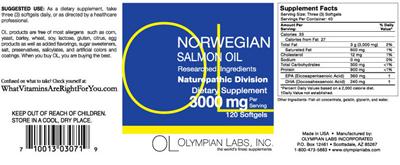 Photo of the OL Olympian Labs Norwegian Salmon Oil label