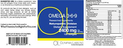 Photo of the OL Olympian Labs Omega 3-6-9 label