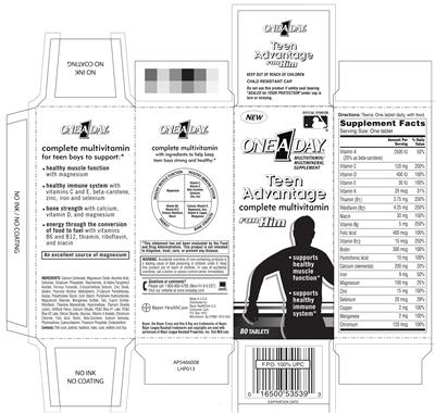 Photo of the Bayer One A Day Teen Advantage Complete Multivitamin for Him label