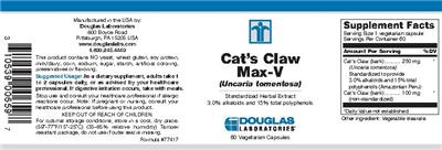 Photo of the Douglas Laboratories Cat's Claw Max-V (Uncaria Tomentosa) label