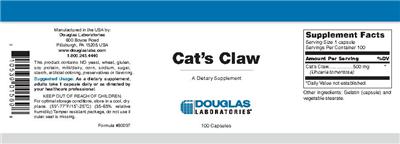 Photo of the Douglas Laboratories Cat's Claw label