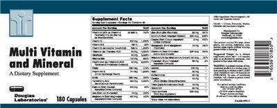 Photo of the Douglas Laboratories Multi Vitamin and Mineral label