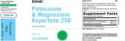 Photo of the GNC Potassium & Magnesium Aspartate 250 label