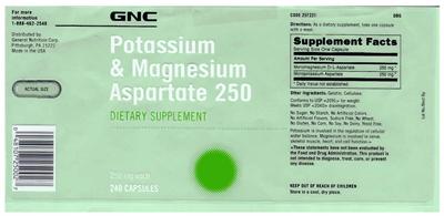 Photo of the GNC Potassium & Magnesium Aspartate 250 label