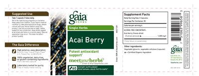 Photo of the Gaia Herbs Single Herbs Acai Berry label
